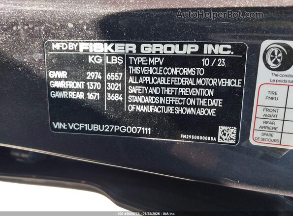 VCF1UBU27PG007111 2023 FISKER OCEAN Blue Vista del compartimento del motor