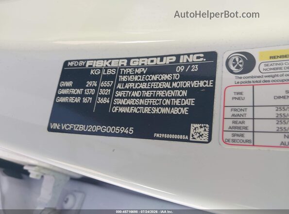 VCF1ZBU20PG005945 2023 FISKER OCEAN White Widok komory silnika