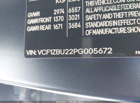 VCF1ZBU22PG005672 2023 FISKER OCEAN Blue VIN კოდის სტიკერის ხედი