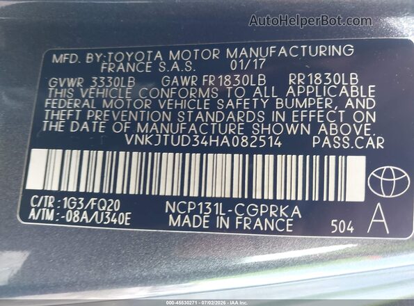 VNKJTUD34HA082514 2017 TOYOTA YARIS Gray ძრავის განყოფილების ხედი