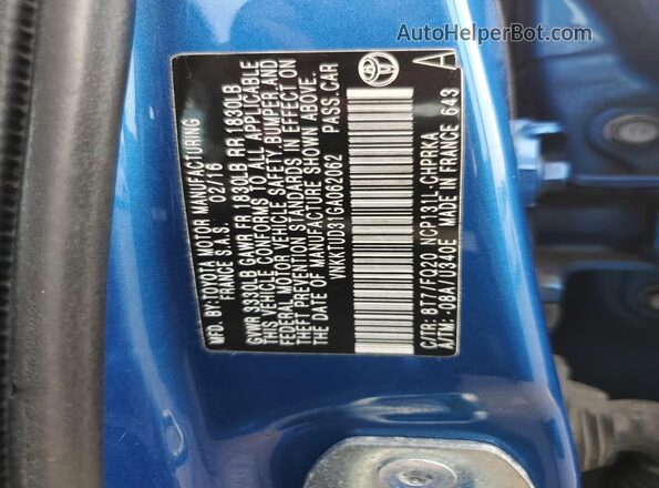 VNKKTUD31GA062062 2016 TOYOTA YARIS Blue Widok komory silnika