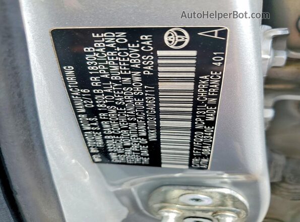 VNKKTUD37GA063717 2016 TOYOTA YARIS Silver Շարժիչի բաժամունքի տեսք
