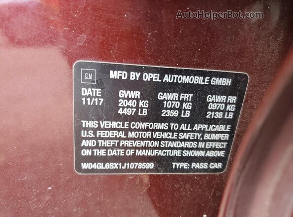 W04GL6SX1J1078599 2018 BUICK REGAL Burgundy Engine compartment view