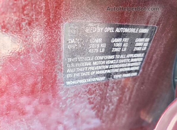 W04GP6SX1K1076292 2019 BUICK REGAL Burgundy Вид підкапотного простору