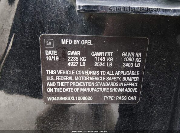 W04GS6SSXL1008626 2020 BUICK REGAL Black Engine compartment view