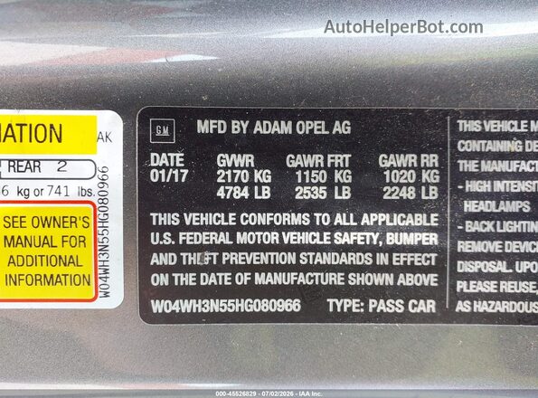W04WH3N55HG080966 2017 BUICK CASCADA Pewter Widok komory silnika