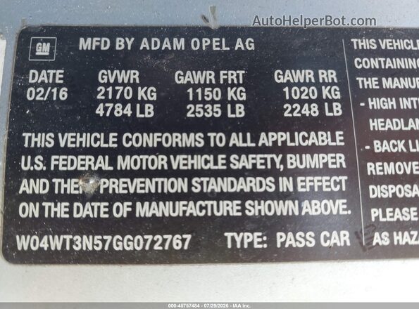 W04WT3N57GG072767 2016 BUICK CASCADA Silver Շարժիչի բաժամունքի տեսք