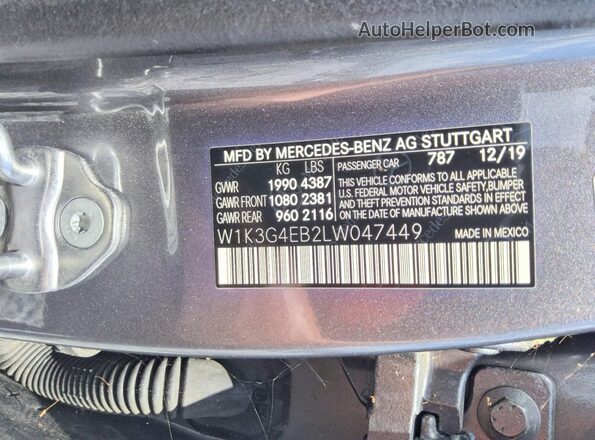 W1K3G4EB2LW047449 2020 MERCEDES-BENZ A Gray Widok komory silnika