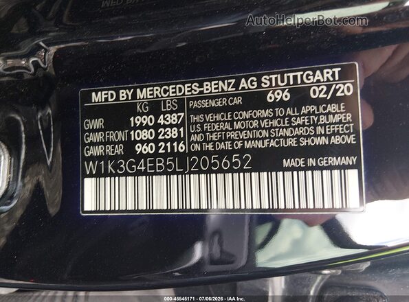 W1K3G4EB5LJ205652 2020 MERCEDES-BENZ A 220 Black Շարժիչի բաժամունքի տեսք