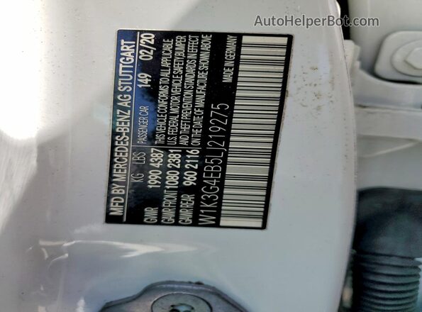 W1K3G4EB5LJ219275 2020 MERCEDES-BENZ A White Вид підкапотного простору