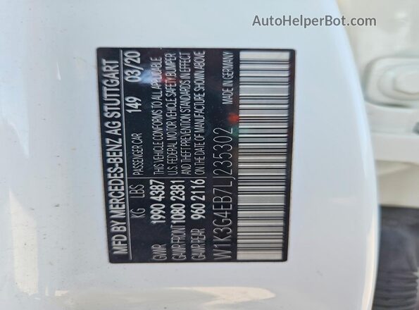 W1K3G4EB7LJ235302 2020 MERCEDES-BENZ A Белый Вид подкапотного пространства
