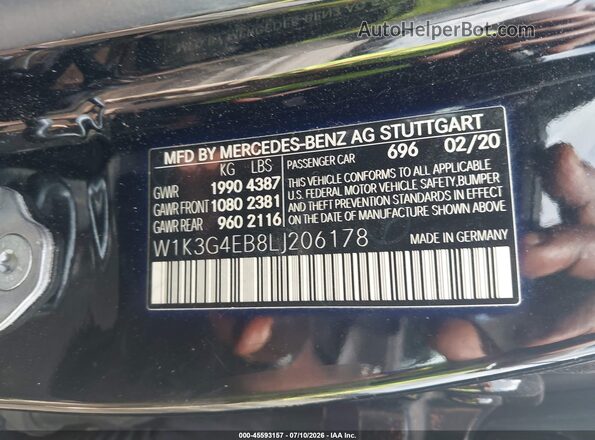 W1K3G4EB8LJ206178 2020 MERCEDES-BENZ A 220 Черный Вид подкапотного пространства