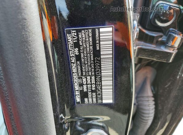 W1K3G4EB9NJ339972 2022 MERCEDES-BENZ A Black Вид наклейки з VIN-кодом