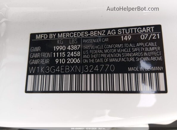 W1K3G4EBXNJ324770 2022 MERCEDES-BENZ A 220 White Vista del compartimento del motor