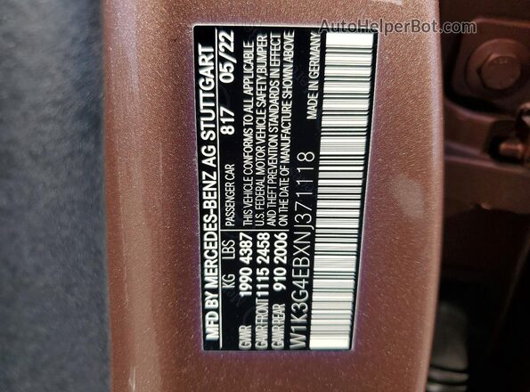 W1K3G4EBXNJ371118 2022 MERCEDES-BENZ A Tan Շարժիչի բաժամունքի տեսք
