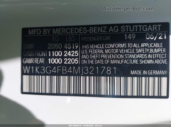 W1K3G4FB4MJ321781 2021 MERCEDES-BENZ A 220 Белый Вид подкапотного пространства