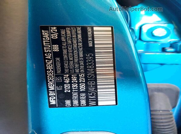 W1K5J4HB1SN483395 2025 MERCEDES-BENZ CLA-CLASS Blue Widok naklejki z numerem VIN