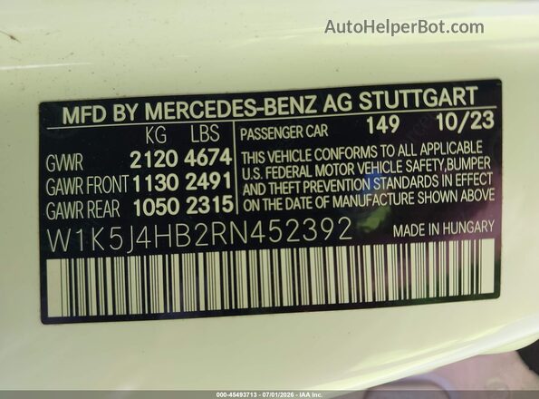 W1K5J4HB2RN452392 2024 MERCEDES-BENZ CLA-CLASS Белый Вид подкапотного пространства