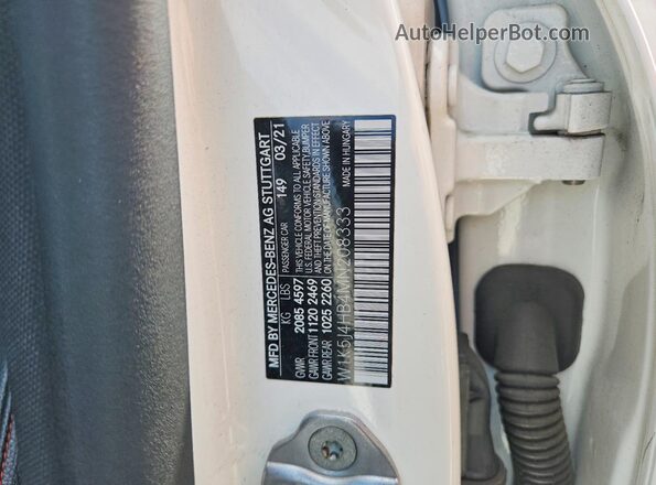 W1K5J4HB4MN208333 2021 MERCEDES-BENZ CLA-CLASS White Widok naklejki z numerem VIN