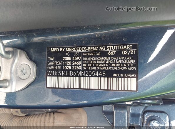 W1K5J4HB6MN205448 2021 MERCEDES-BENZ CLA 250 Синий Вид подкапотного пространства