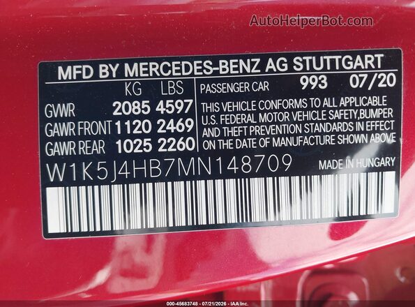W1K5J4HB7MN148709 2021 MERCEDES-BENZ CLA 250 Red Engine compartment view