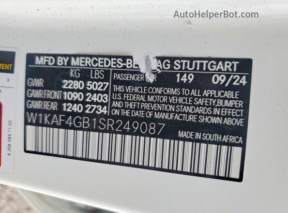 W1KAF4GB1SR249087 2025 MERCEDES-BENZ C White ძრავის განყოფილების ხედი