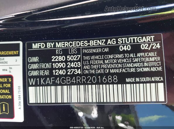 W1KAF4GB4RR201688 2024 MERCEDES-BENZ C-CLASS Black Widok komory silnika