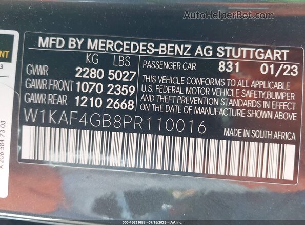 W1KAF4GB8PR110016 2023 MERCEDES-BENZ C-CLASS Black Շարժիչի բաժամունքի տեսք