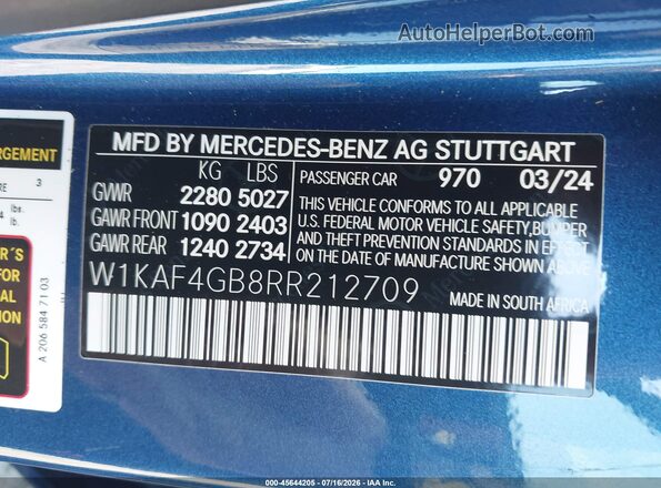 W1KAF4GB8RR212709 2024 MERCEDES-BENZ C-CLASS Blue Engine compartment view