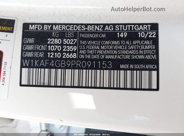 W1KAF4GB9PR091153 2023 MERCEDES-BENZ C-CLASS White ძრავის განყოფილების ხედი