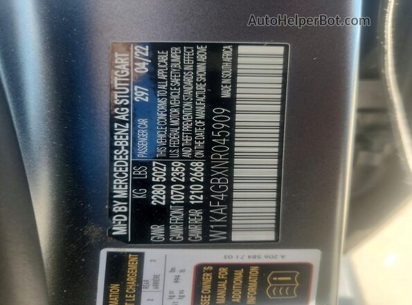 W1KAF4GBXNR045909 2022 MERCEDES-BENZ C Gray Engine compartment view