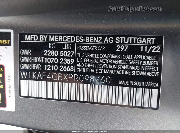 W1KAF4GBXPR098760 2023 MERCEDES-BENZ C-CLASS Gray Engine compartment view