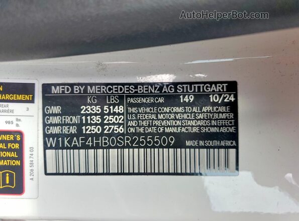 W1KAF4HB0SR255509 2025 MERCEDES-BENZ C White Vista del compartimento del motor
