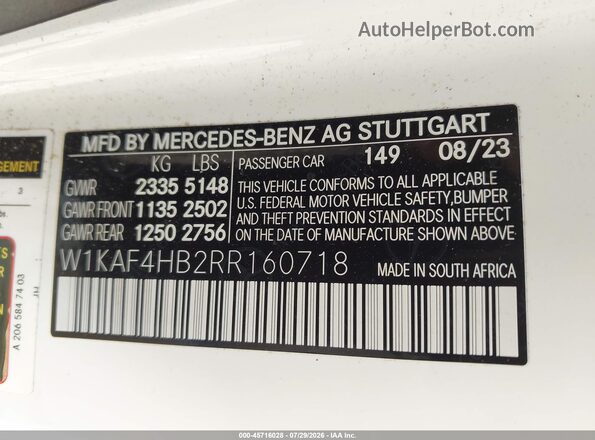 W1KAF4HB2RR160718 2024 MERCEDES-BENZ C-CLASS White Vista del compartimento del motor