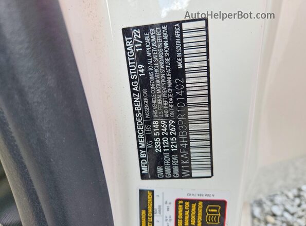 W1KAF4HB3PR101402 2023 MERCEDES-BENZ C White VIN კოდის სტიკერის ხედი