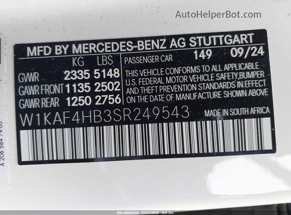 W1KAF4HB3SR249543 2025 MERCEDES-BENZ C-CLASS White Engine compartment view