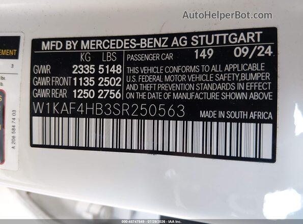 W1KAF4HB3SR250563 2025 MERCEDES-BENZ C-CLASS Белый Вид подкапотного пространства