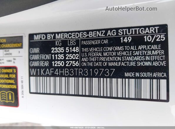 W1KAF4HB3TR319737 2026 MERCEDES-BENZ C-CLASS White Widok komory silnika