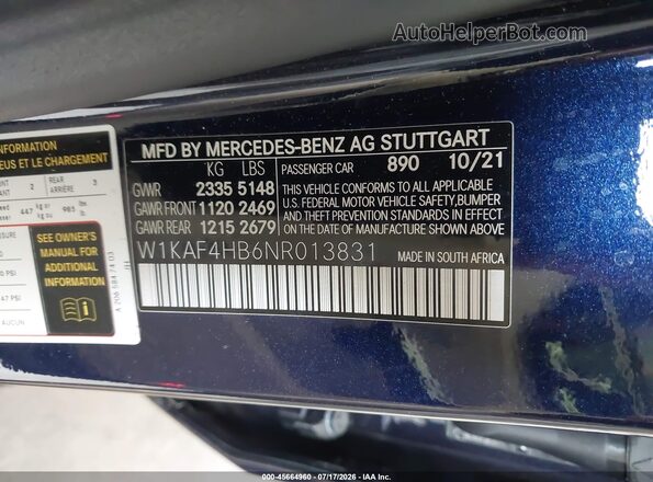 W1KAF4HB6NR013831 2022 MERCEDES-BENZ C-CLASS Blue Вид підкапотного простору