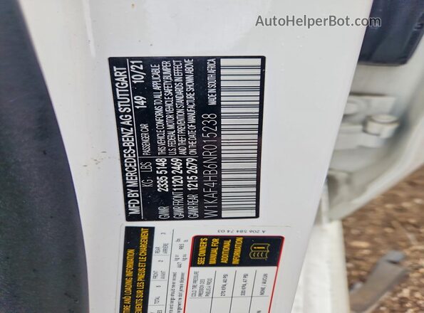 W1KAF4HB6NR015238 2022 MERCEDES-BENZ C White Вид підкапотного простору