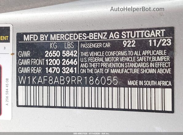 W1KAF8AB9RR186055 2024 MERCEDES-BENZ AMG C 63 Серебряный Вид подкапотного пространства