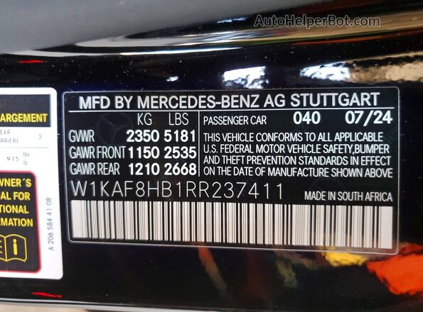 W1KAF8HB1RR237411 2024 MERCEDES-BENZ C Black Vista del compartimento del motor