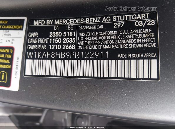 W1KAF8HB9PR122911 2023 MERCEDES-BENZ AMG C 43 Gray Widok komory silnika