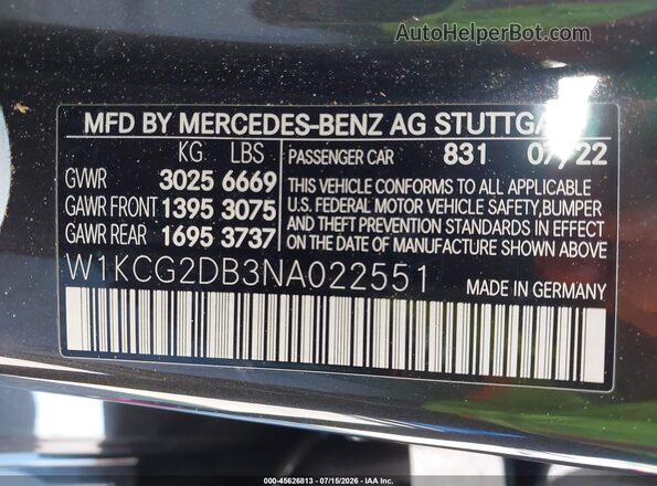 W1KCG2DB3NA022551 2022 MERCEDES-BENZ EQS 450+ Black Вид підкапотного простору