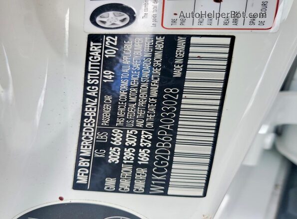 W1KCG2DB6PA033028 2023 MERCEDES-BENZ EQS White VIN կոդի պիտակի տեսք