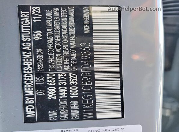 W1KEG1CB9RF049363 2024 MERCEDES-BENZ EQE Gray VIN կոդի պիտակի տեսք