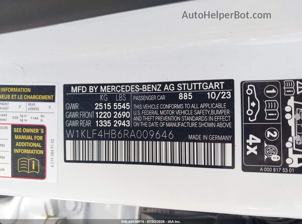 W1KLF4HB6RA009646 2024 MERCEDES-BENZ E-CLASS Белый Вид подкапотного пространства