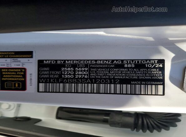 W1KLF6BB3SA120312 2025 MERCEDES-BENZ E White Widok naklejki z numerem VIN
