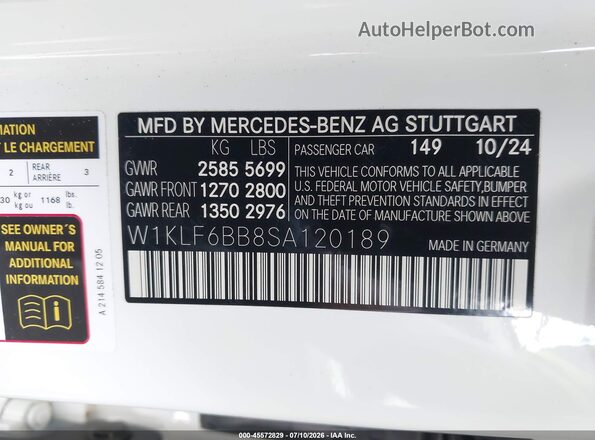 W1KLF6BB8SA120189 2025 MERCEDES-BENZ E-CLASS White Widok komory silnika