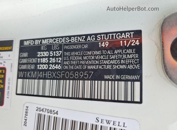 W1KMJ4HBXSF058957 2025 MERCEDES-BENZ CLE White Вид наклейки з VIN-кодом